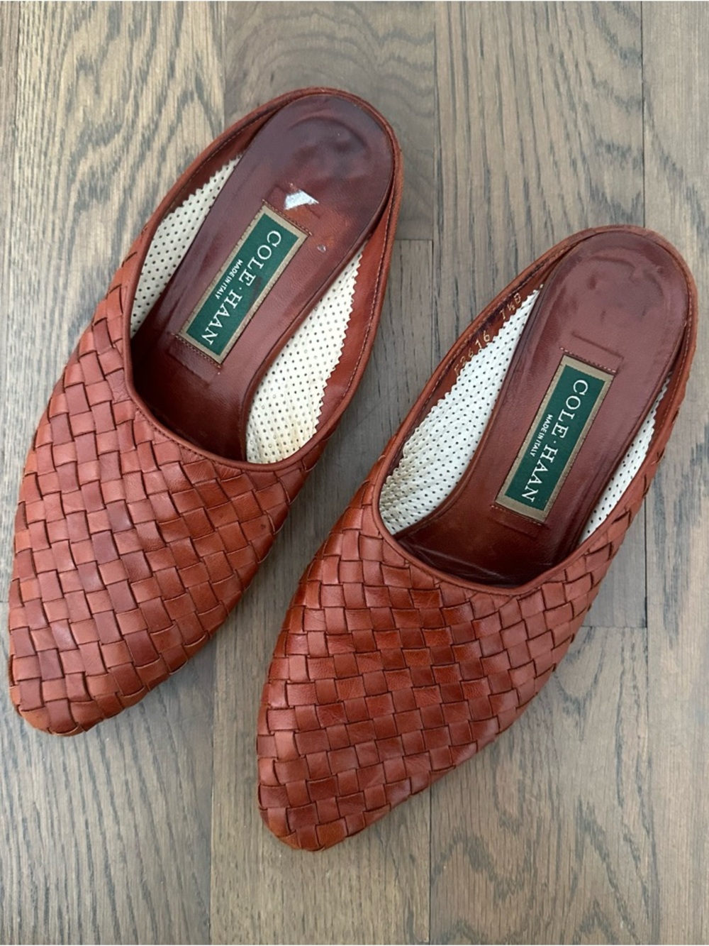 Vintage Cole Haan Braided Woven Leather Low Heel Mule in Brown 7.5 M